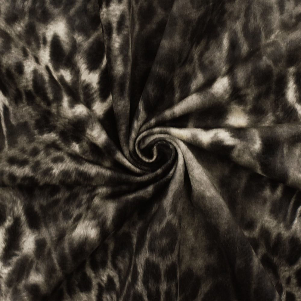 Dusty Beige-Gray-Black Cheetah Printed Poly Low-Pile Velvet Knit Fabric