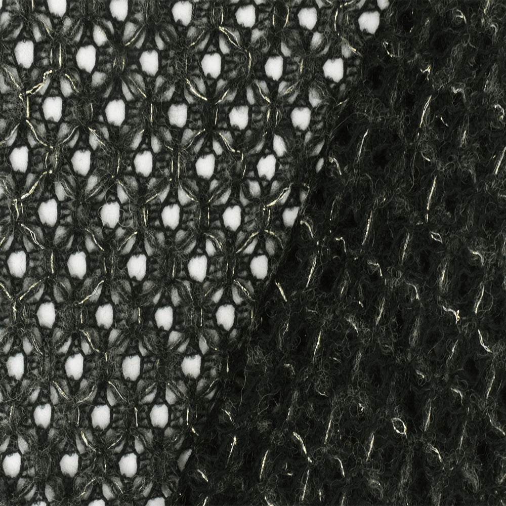 Black-Gold-Gray Diamond Net Wool Blend Crochet Knit Fabric