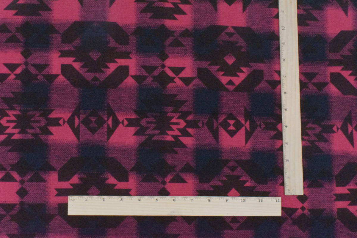 Red-Brown-Navy Tribal Printed Cotton Check Dobby Woven Fabric
