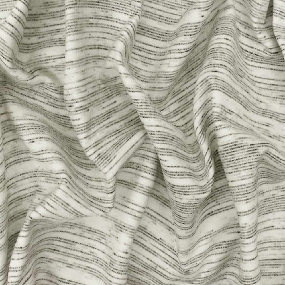 Simple Ivory-Black-Gray Slub Striped Pattern Stretch Double Knit Fabric