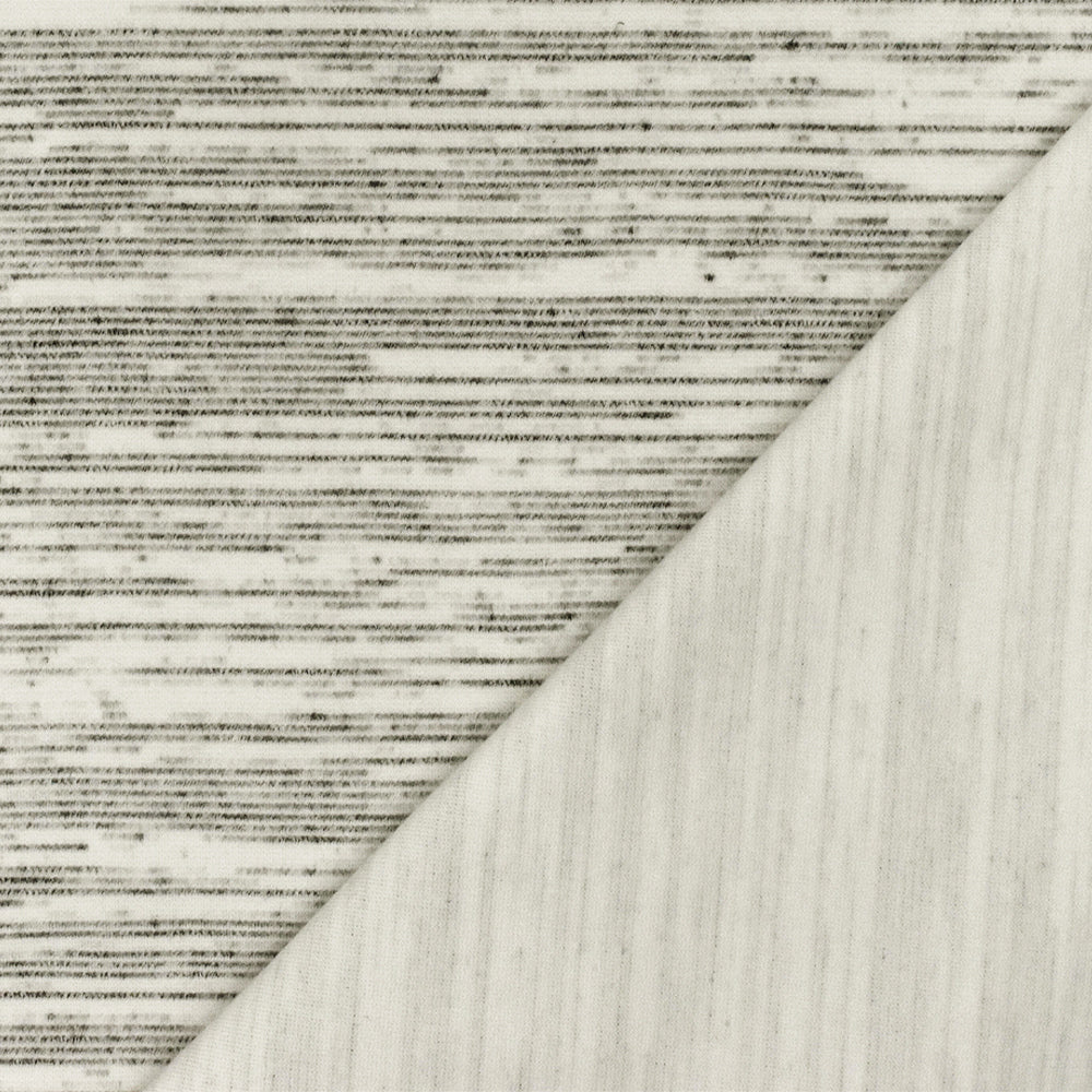 Simple Ivory-Black-Gray Slub Striped Pattern Stretch Double Knit Fabric