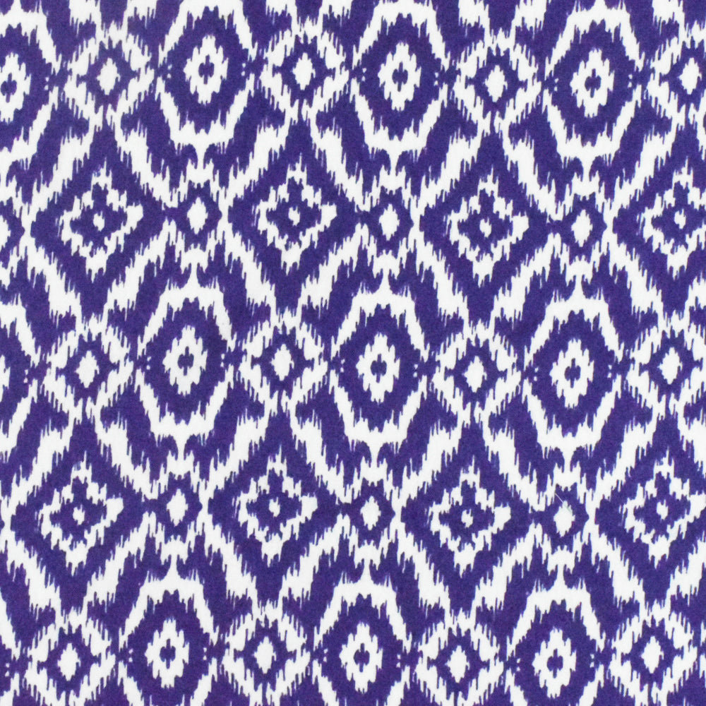 Royal Blue-White Ikat Printed Rayon Crepe Faille Woven Fabric