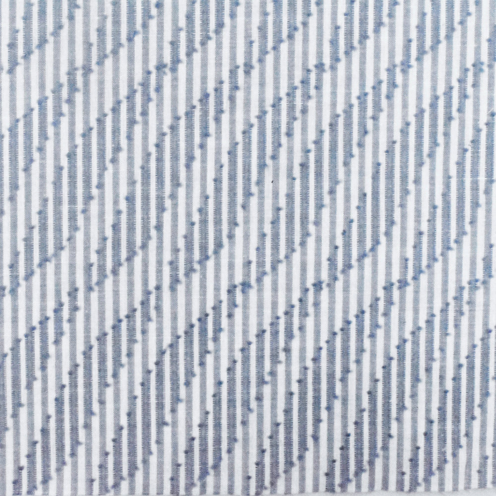 Dusty Blue-White Wave Jacquard Stripe Cotton Shirting Fabric