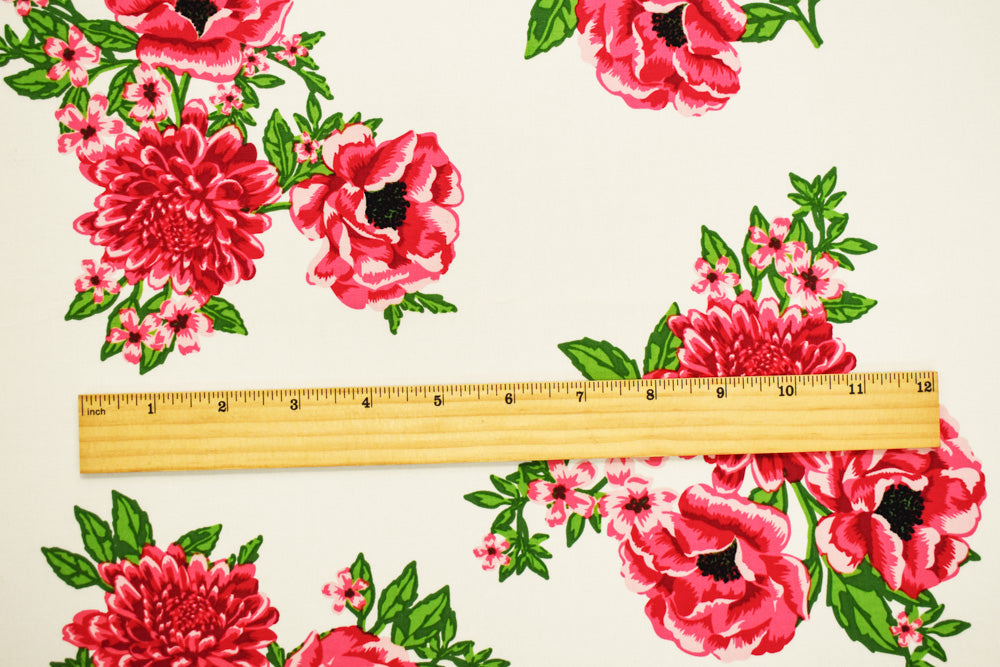 White-Pink-Multi Cotton Floral Print Stretch Spandex Poplin Woven Fabric