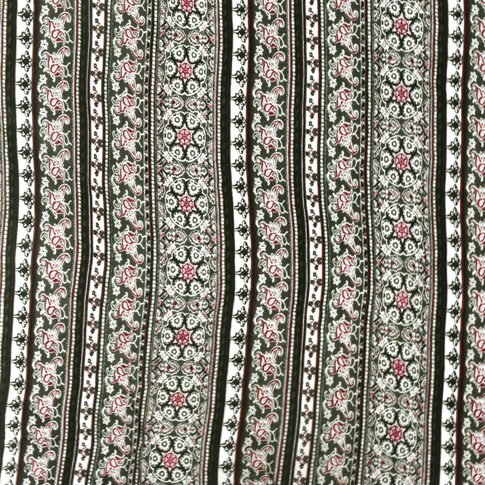 Olive-Multi Mix Pattern Stripe Printed Rayon Stretch Jersey Knit Fabric