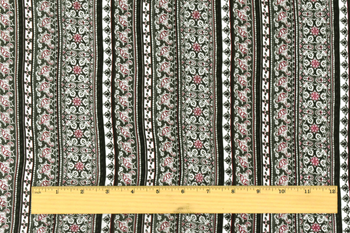 Olive-Multi Mix Pattern Stripe Printed Rayon Stretch Jersey Knit Fabric