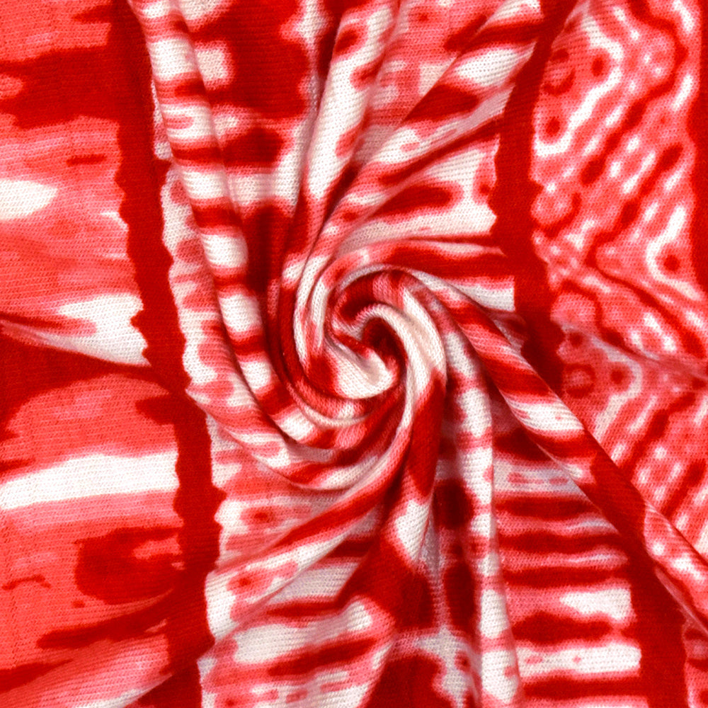 Ivory-Pink Tie Dye And Aztec Stripe Printed Rayon Stretch Jersey Knit Fabric