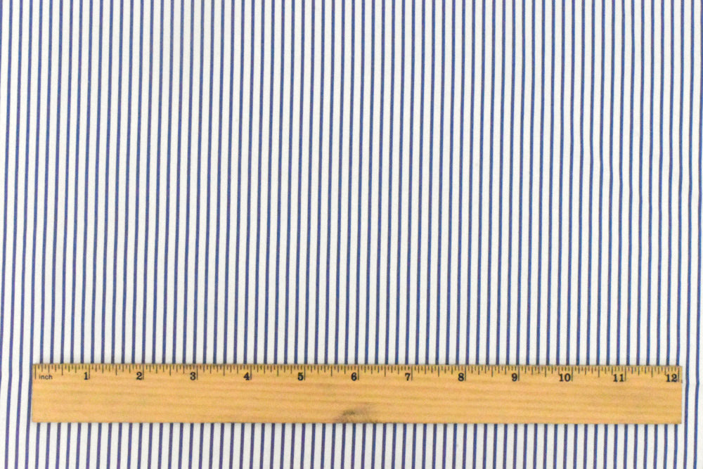 Ultramarine Blue-White Stripe Polyester Shirting Woven Fabric