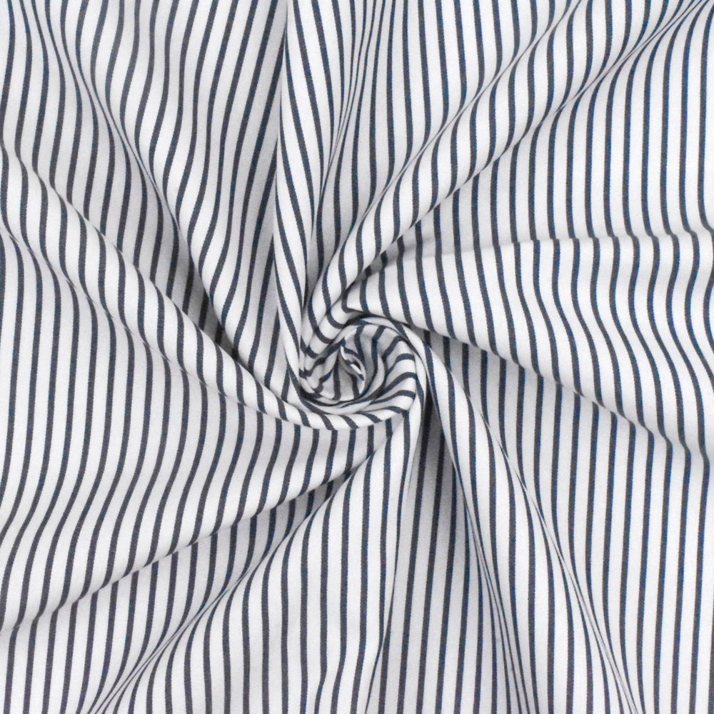 Dark Navy-White Stripe Polyester Shirting Woven Fabric