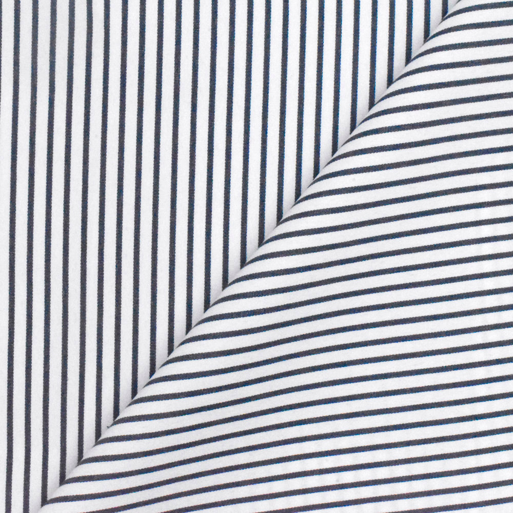 Dark Navy-White Stripe Polyester Shirting Woven Fabric