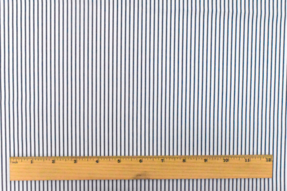 Dark Navy-White Stripe Polyester Shirting Woven Fabric