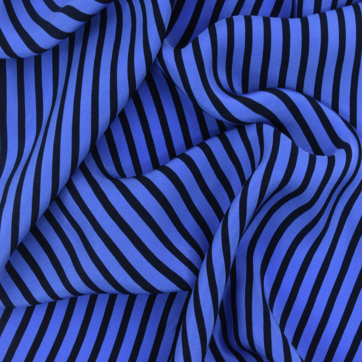 Nile Blue-Basic Black Stripe Printed Silk Faille Woven Fabric