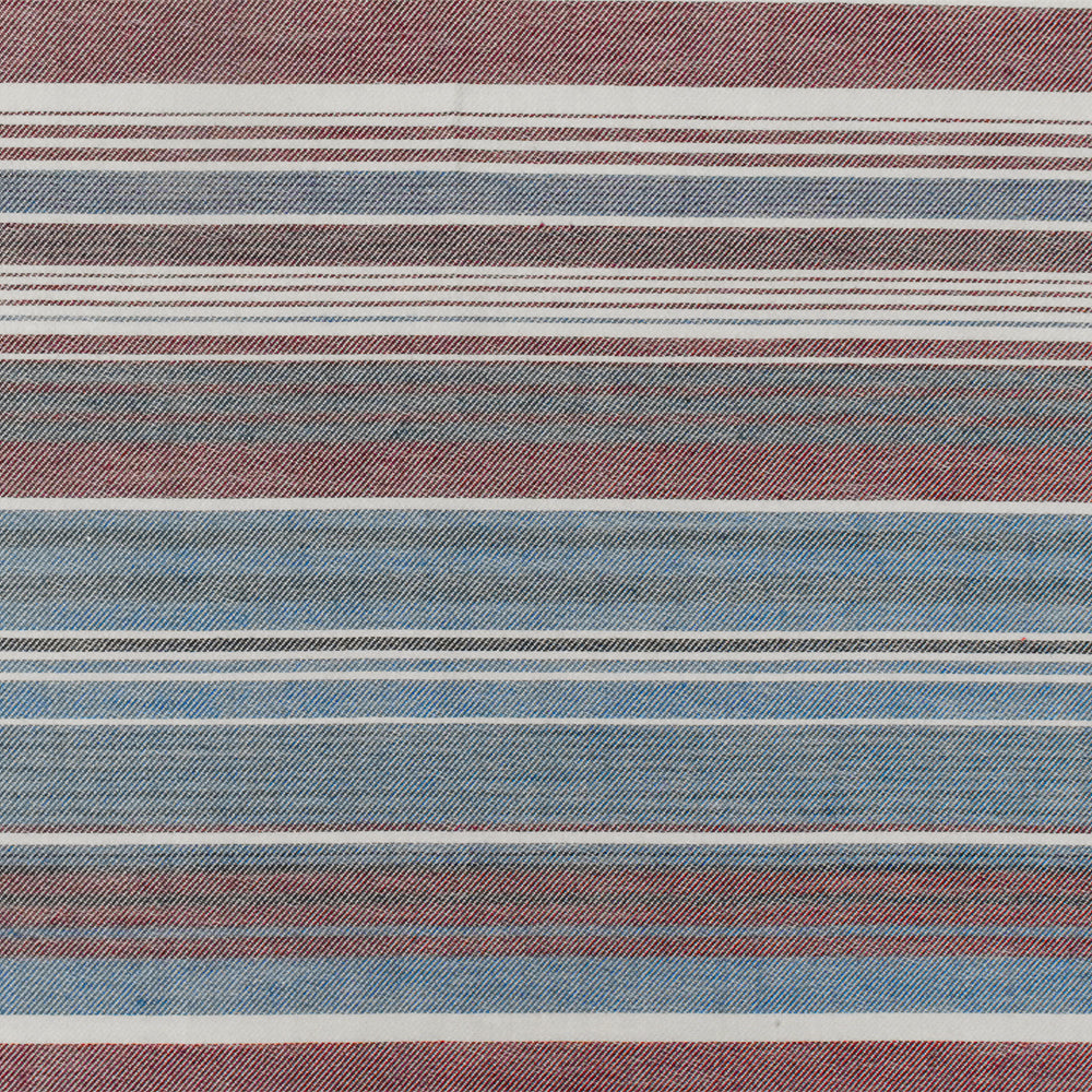 Winery Red-Blue-Multi Stripe Cotton Twill Woven Fabric