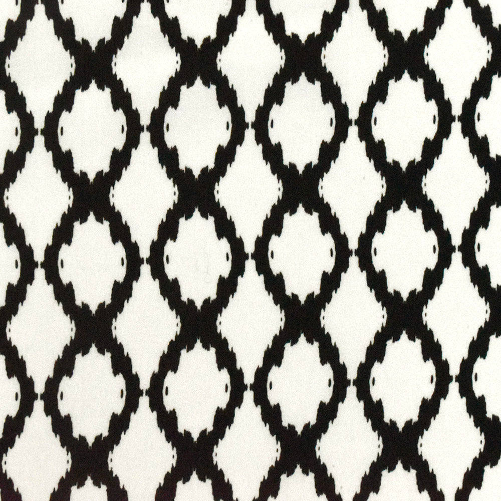 Black-White Famous Designer Ikat Ogee Printed Cotton Crepe Faille Fabric