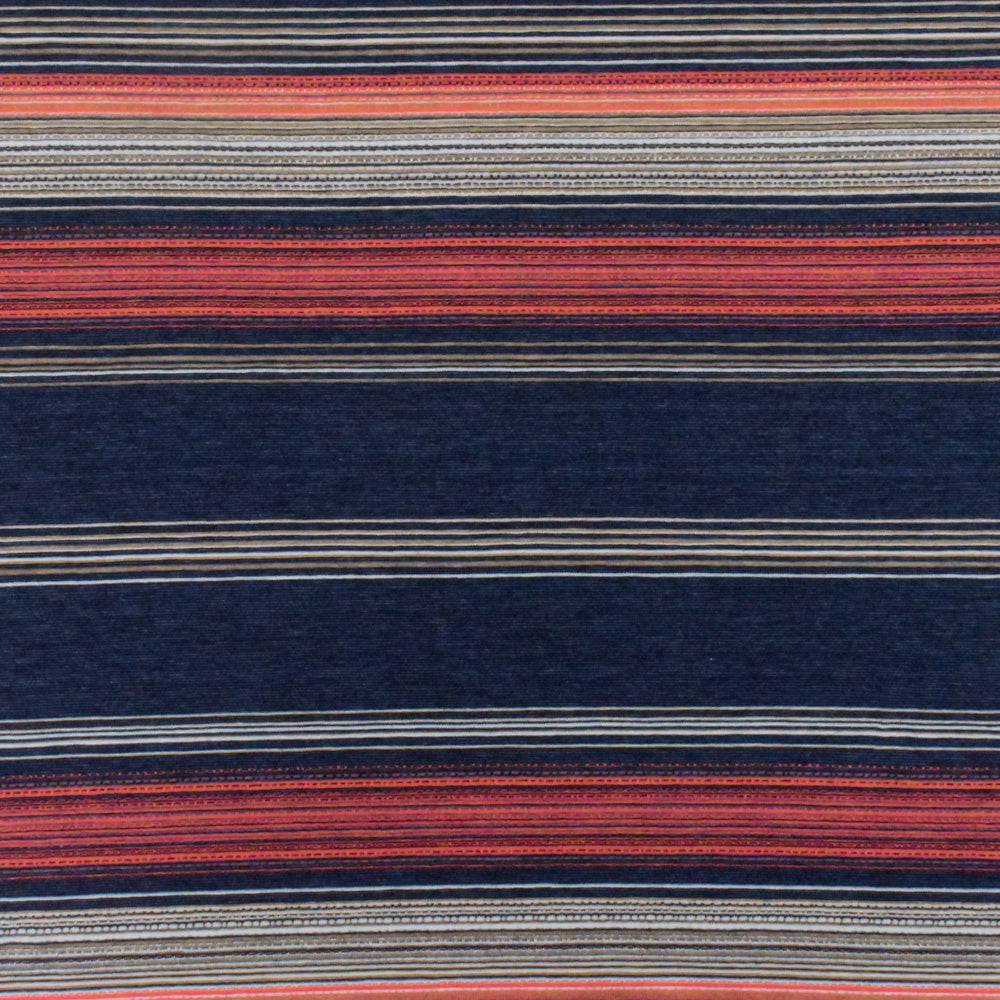 Navy-Coral-Multi Striped Viscose Stretch Jersey Knit Fabric