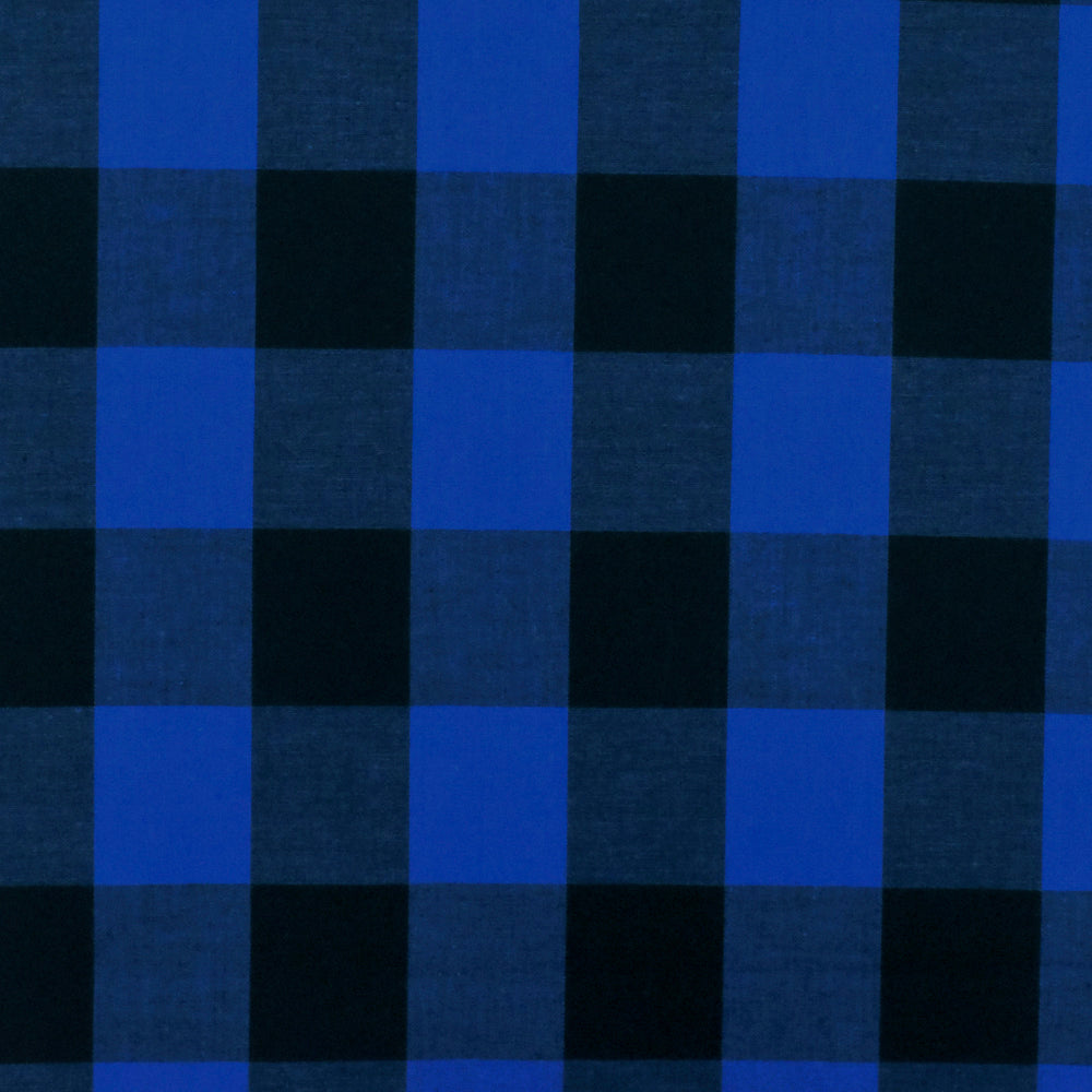 Cobalt Blue-Black Gingham Poplin Shirting Woven Fabric