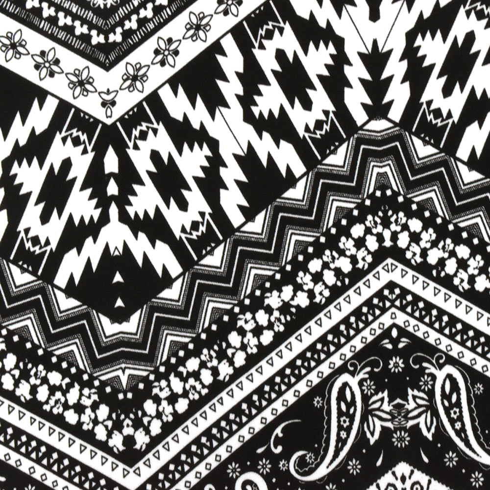 Black-White Chevron Multi Pattern Printed Double Brush Stretch ITY Knit