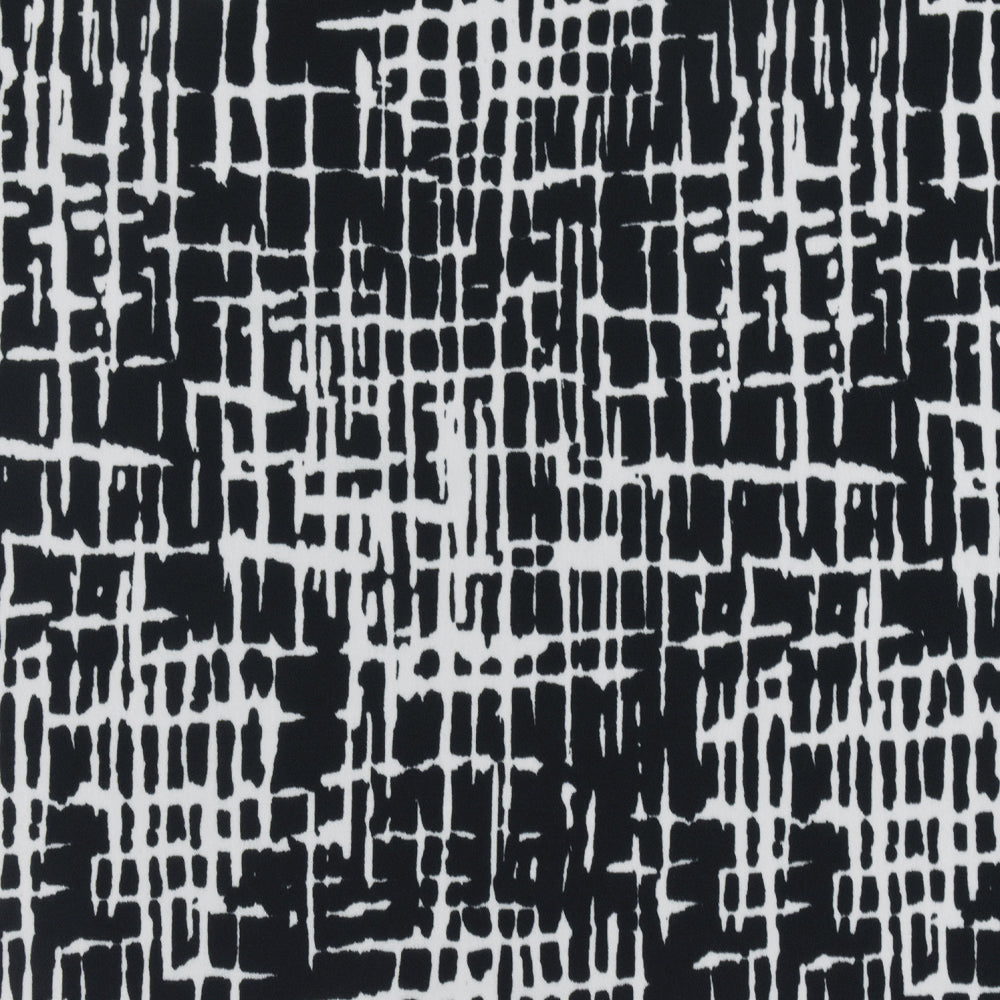 Black-White Famous Designer Abstract Cross Hatch Printed ITY Knit Fabric