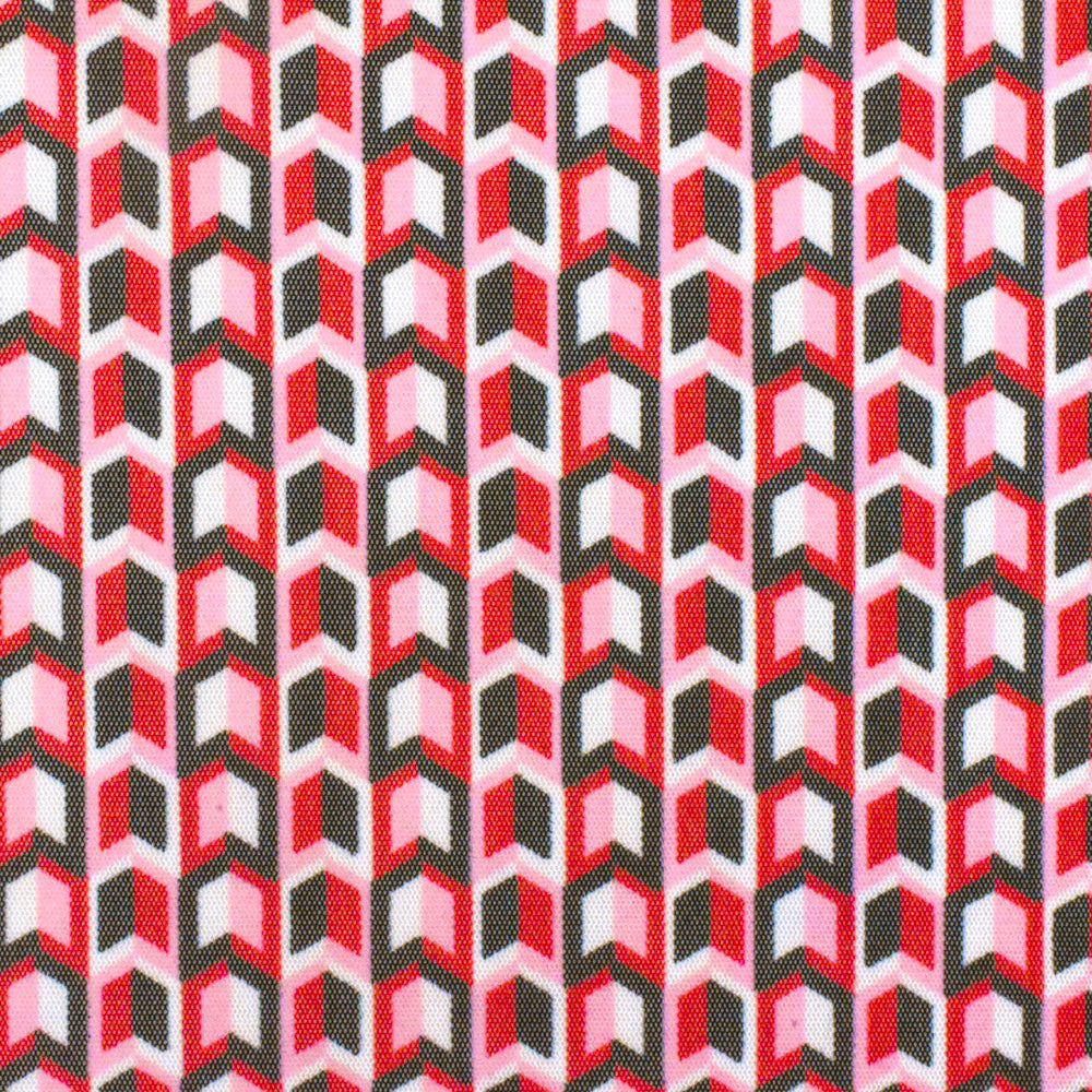 Red-Black-Multi Arrow Printed Stretch Polyester Mesh Knit Fabric