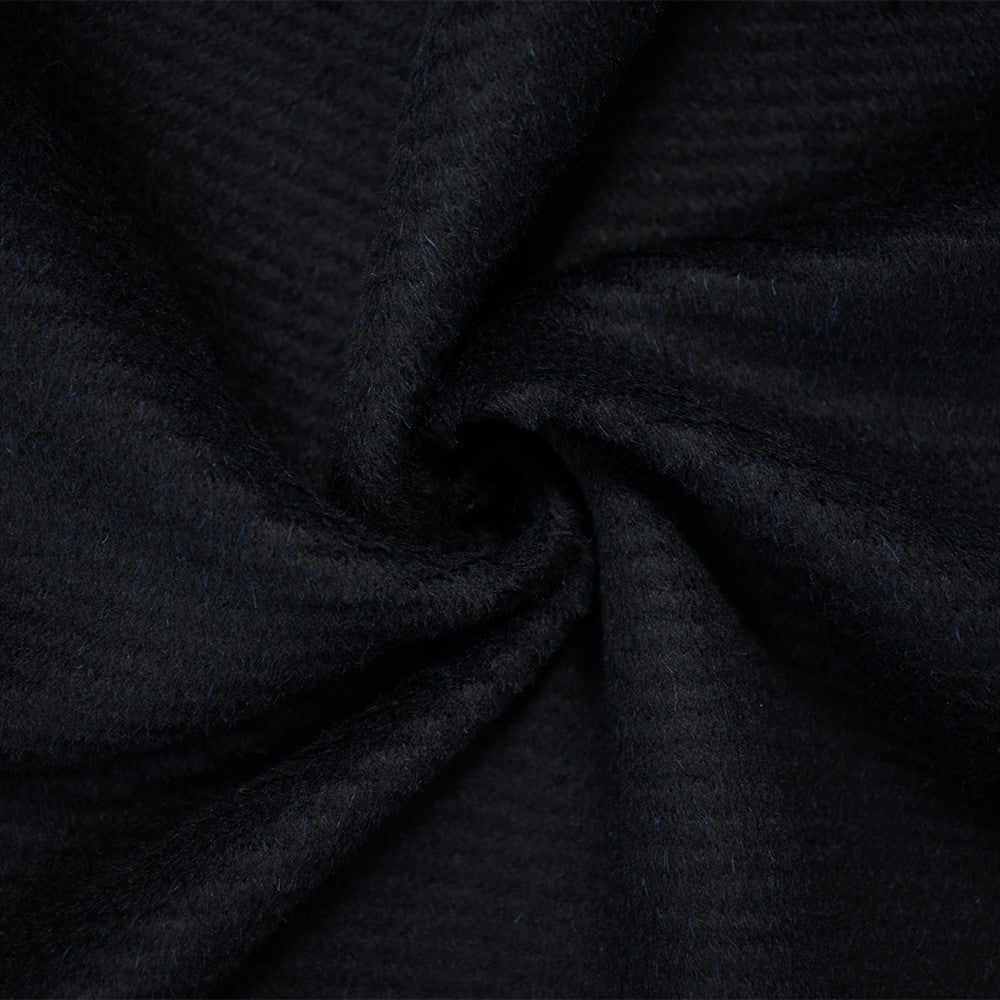 Deep Blue-Black Wool Poly Stripe Brushed Woven Jacketing Fabric