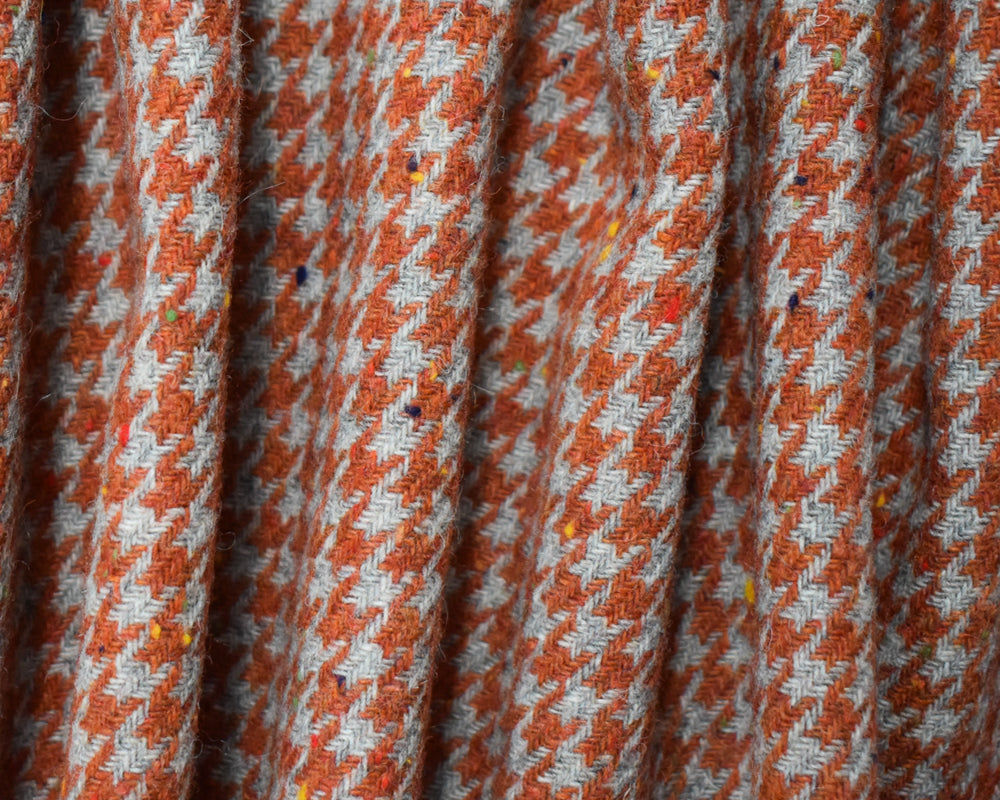 Orange-Gray Poly Wool Houndstooth Twill Woven Jacketing Fabric