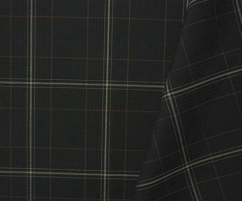 Black-Multi Poly Wool Plaid-Check Woven Shirting Fabric
