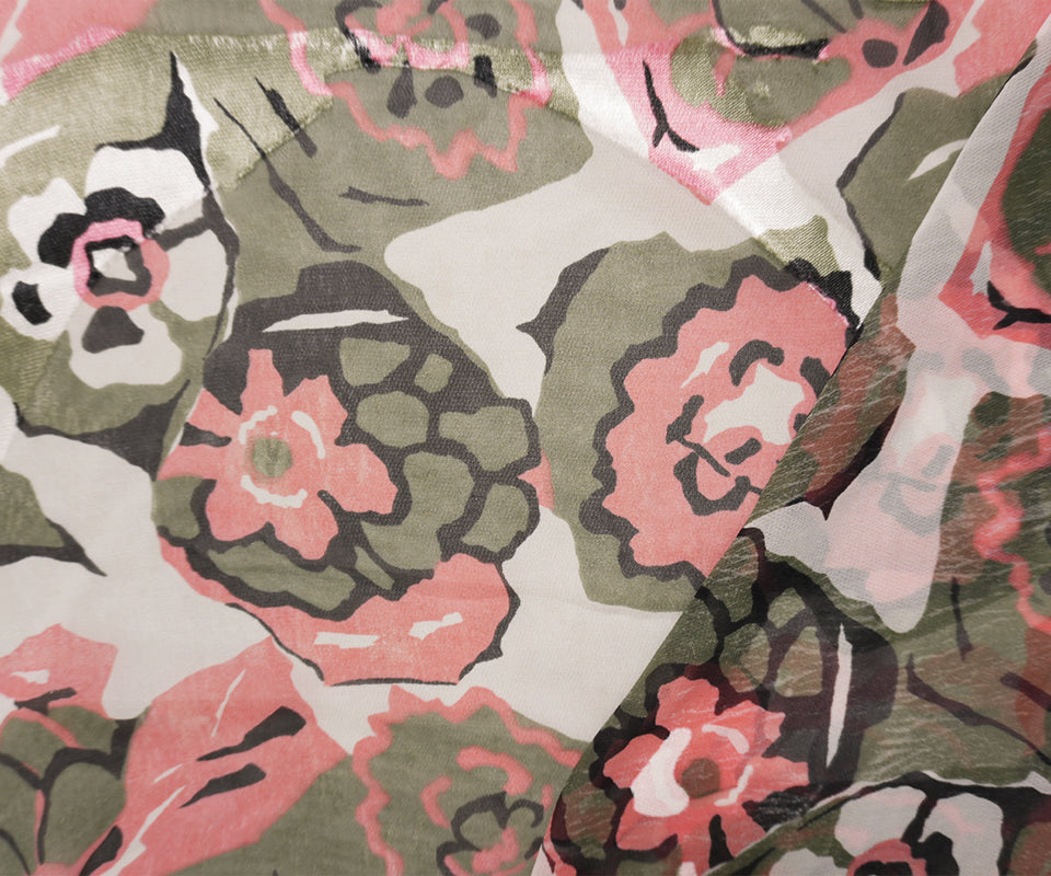 Pink Silk Floral Printed Dobby Chiffon Woven Fabric