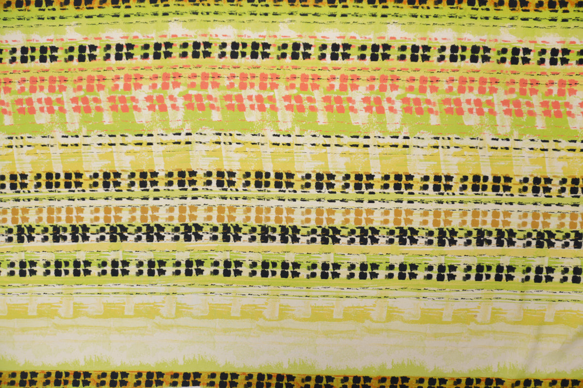 Green Silk Abstract Printed Crepe De Chine Woven Fabric