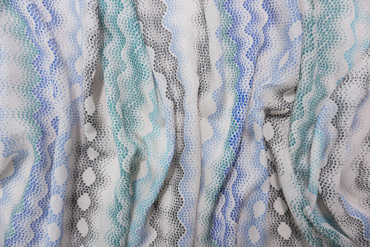 Gray Silk Abstract Wave Printed Dobby Chiffon Woven Fabric