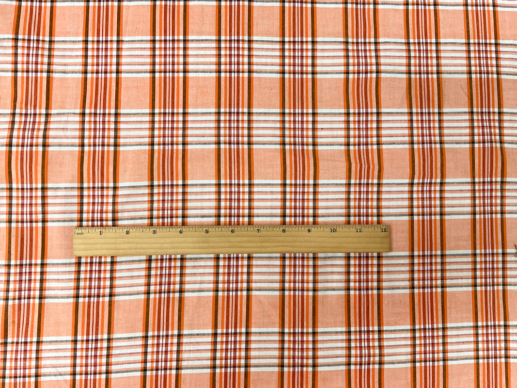 Orange Cotton Spandex Stretch Plaid Madras Woven Fabric