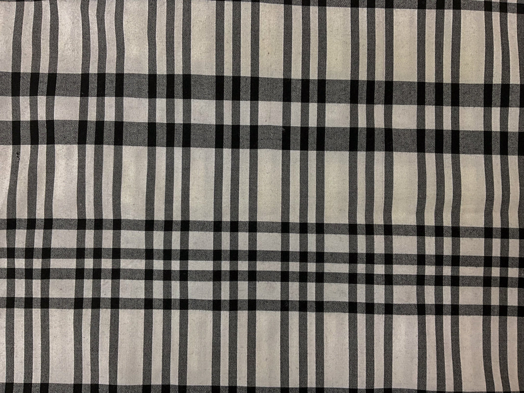 White-Black Cotton Spandex Plaid Madras Woven Fabric