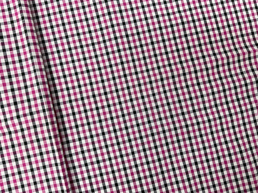 Pink-Black-Multi Cotton Spandex Check Gingham Woven Fabric