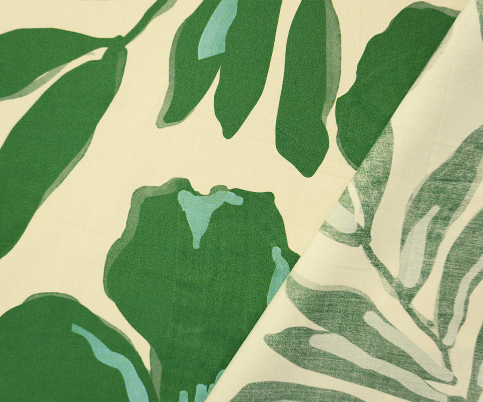 Green-Beige Cotton Floral Printed Poplin Woven Famous Designer Fabric