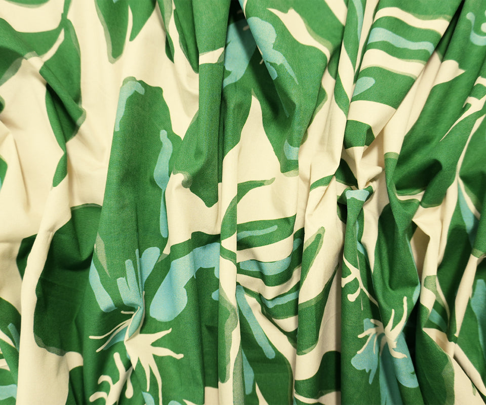 Green-Beige Cotton Floral Printed Poplin Woven Famous Designer Fabric