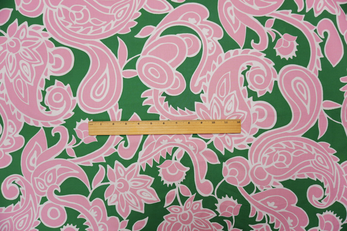 Green Cotton Floral Paisley Printed Poplin Famous Designer Fabric