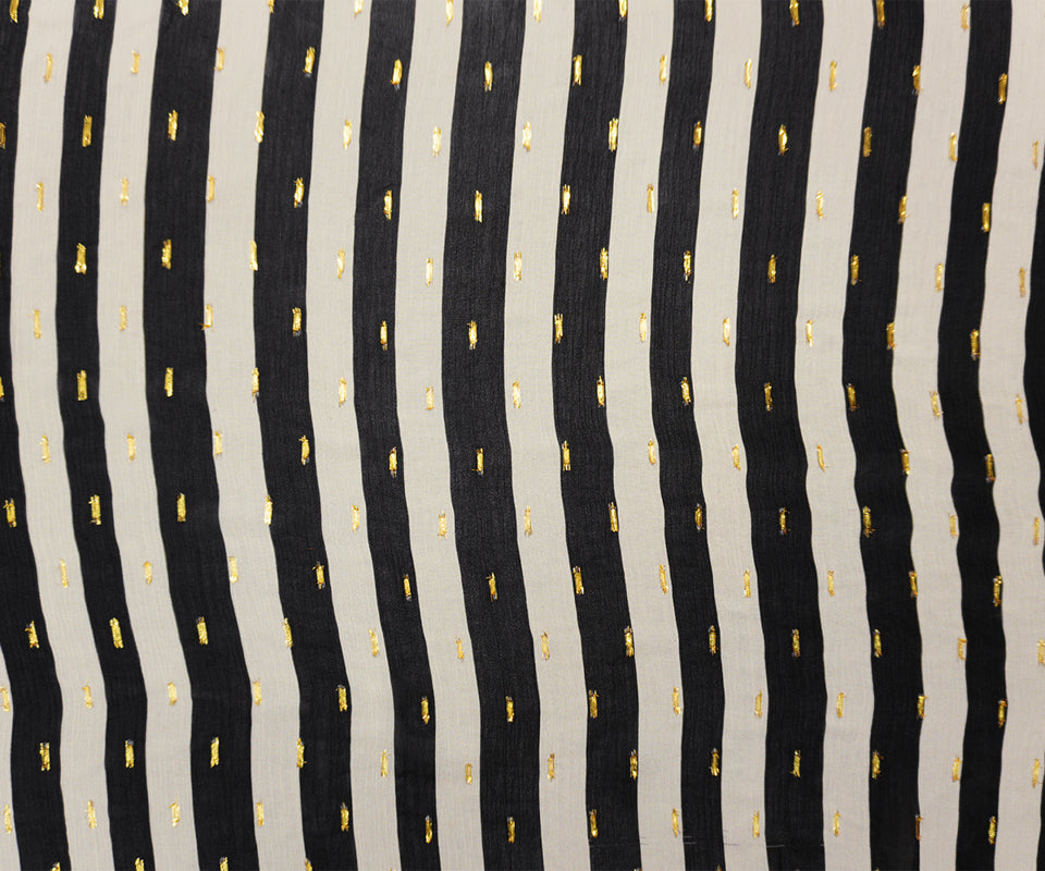 Black-Gold Viscose Metallic Stripe Chiffon Famous Designer Fabric