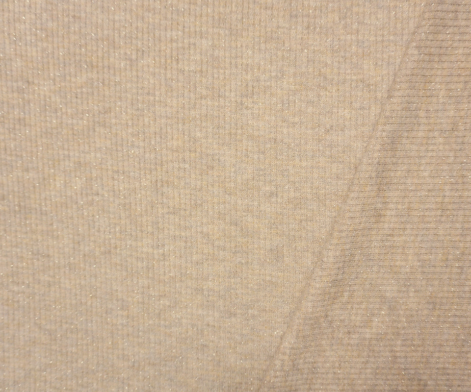 Beige-Silver Poly Blend Heather Sparkle Rib Knit Designer Fabric