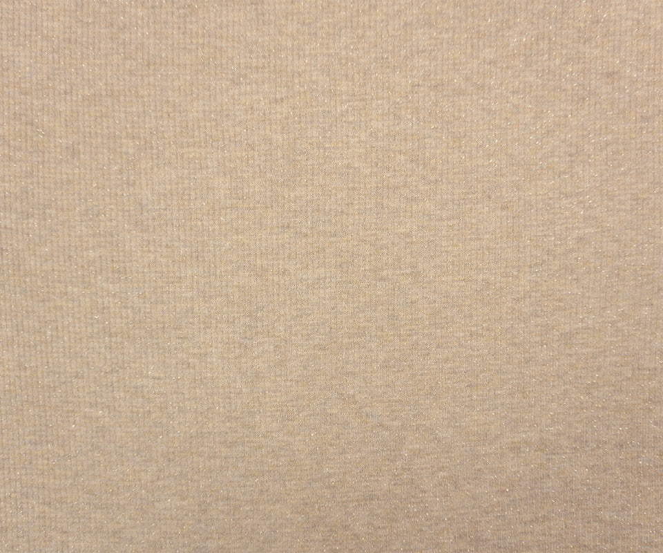 Beige-Silver Poly Blend Heather Sparkle Rib Knit Designer Fabric