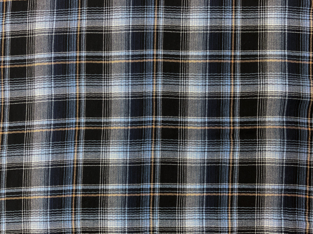 Blue-Black-Multi Cotton Plaid Herringbone Twill Woven Fabric