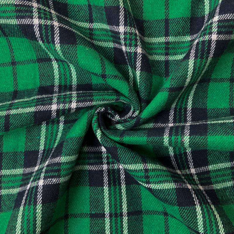 Green-Navy Poly Cotton Plaid Flannel Twill Woven Fabric