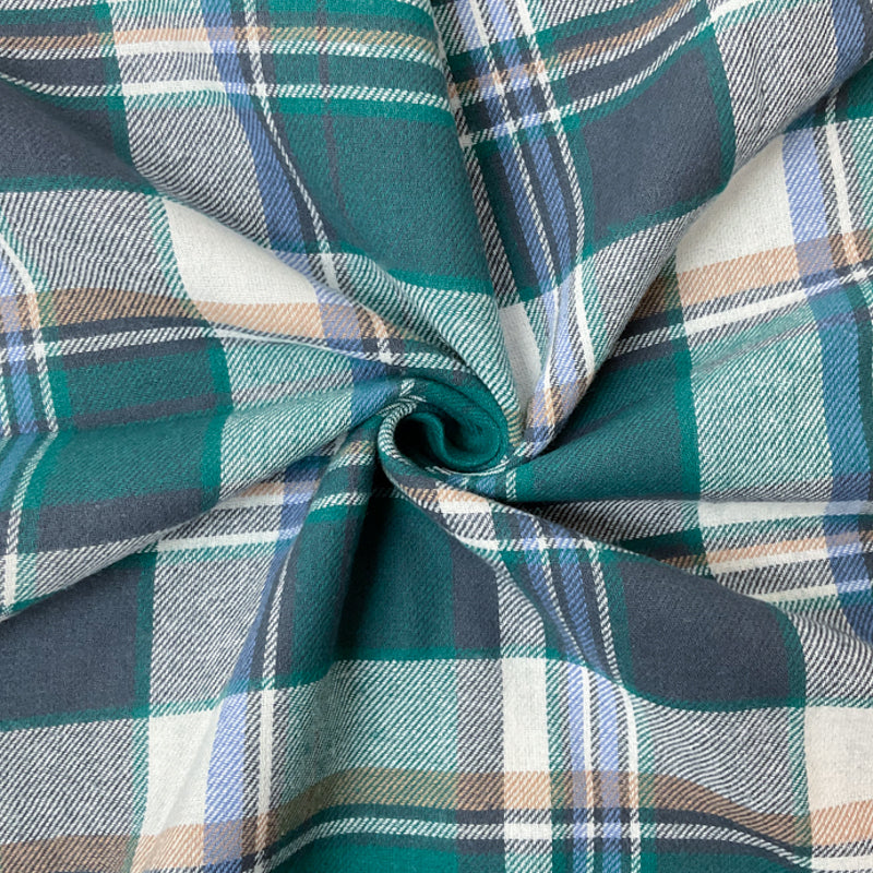 Green-Blue-Multi Cotton Flannel Twill Woven Fabric