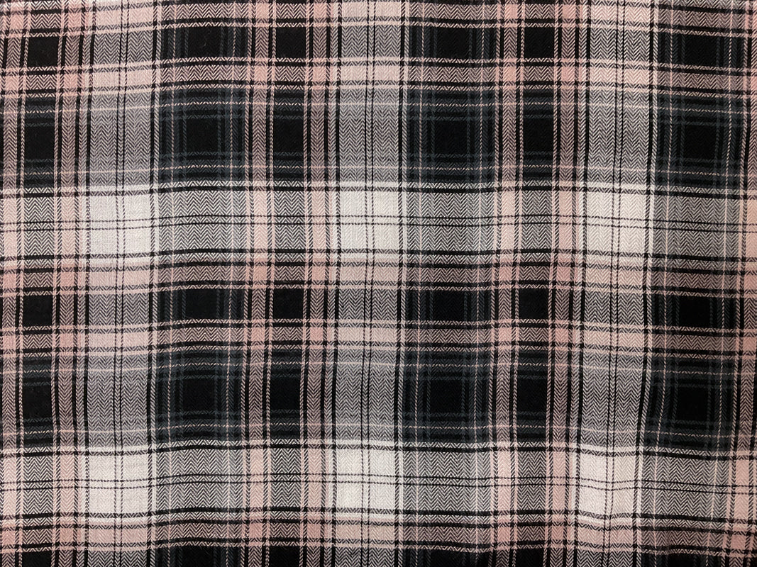 Black-Pink-Multi Rayon Plaid Herringbone Twill Gauze Woven Fabric