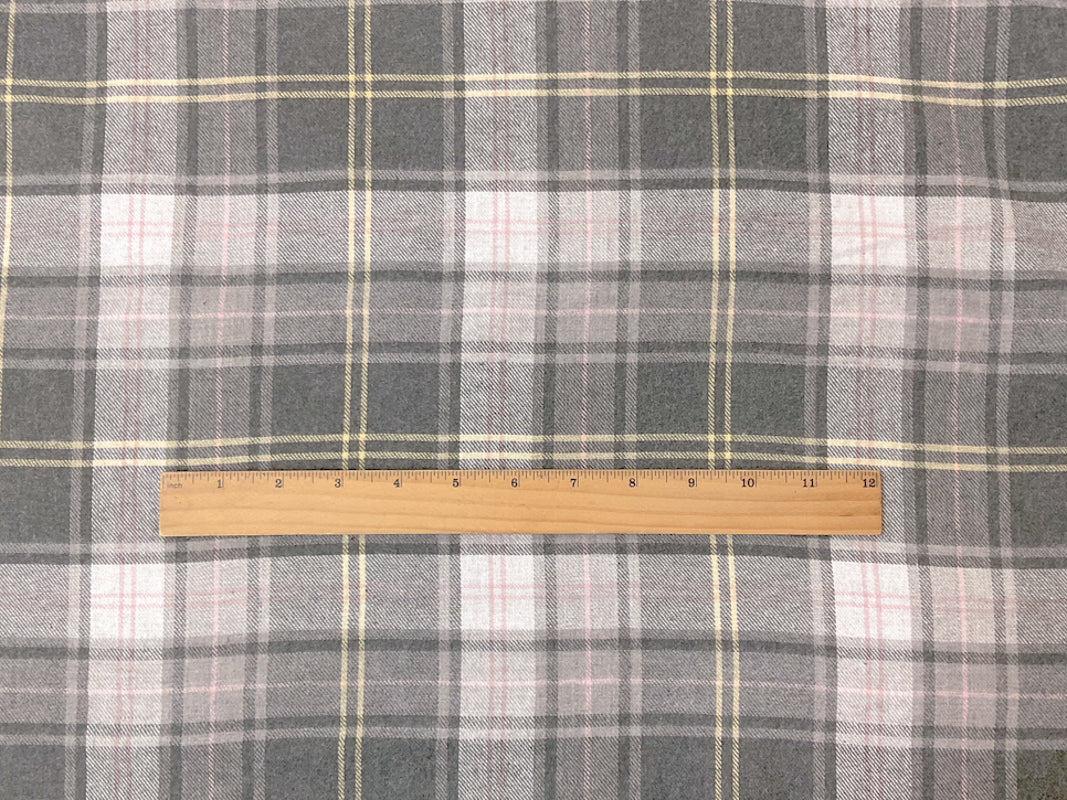 Gray-Yellow-Multi Cotton Plaid Flannel Twill Woven Fabric