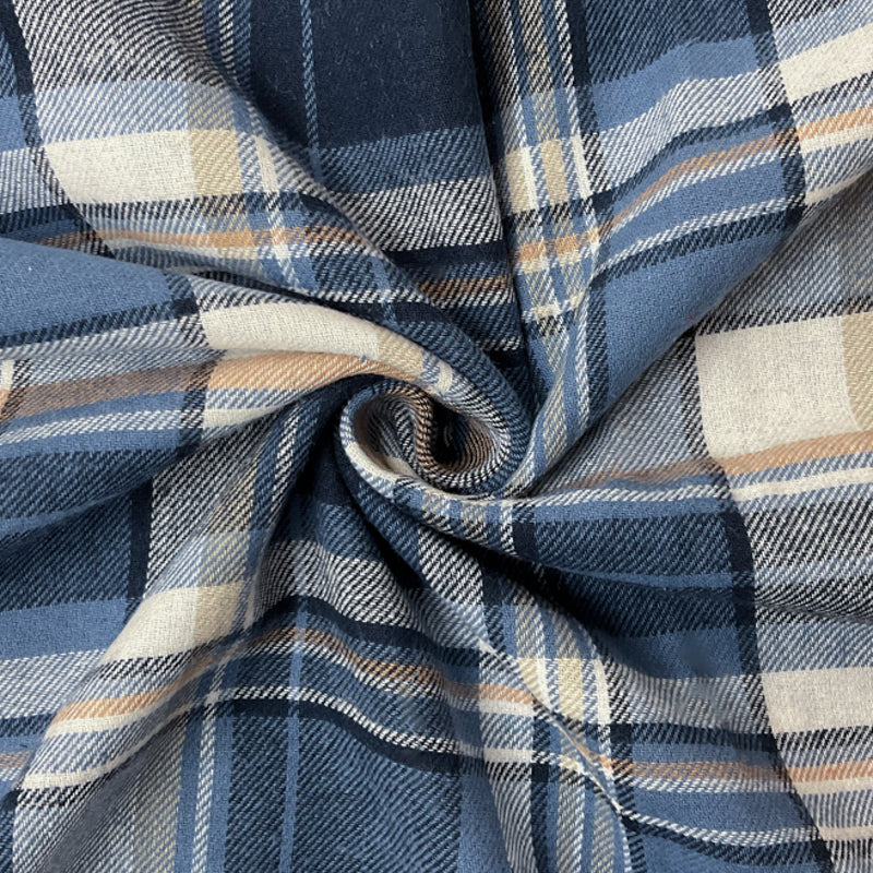 Blue-Brown-Multi Cotton Plaid Flannel Twill Woven Fabric