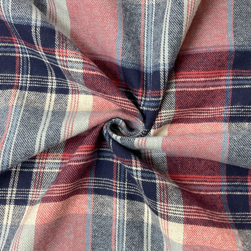 Red-Navy-Multi Cotton Plaid Twill Woven Fabric