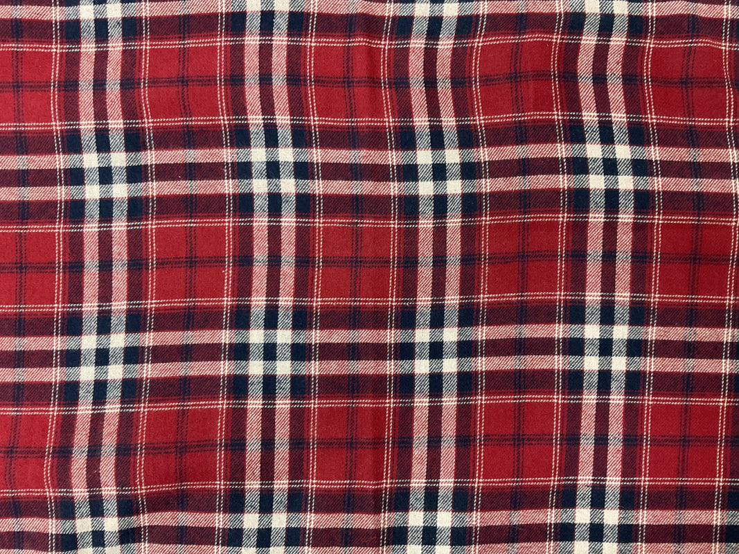 Red-Navy-White Cotton Plaid Flannel Twill Woven Fabric