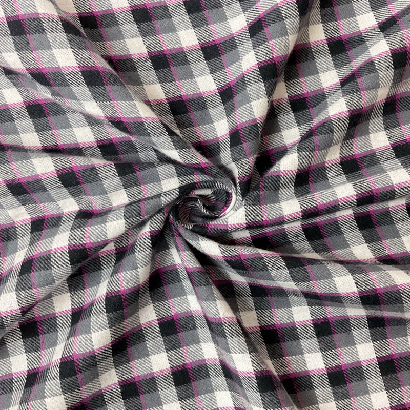 Black-Purple-Multi Cotton Plaid Flannel Twill Woven Fabric