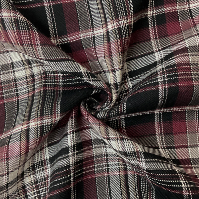 Black-Wine-Multi Cotton Plaid Twill Woven Fabric