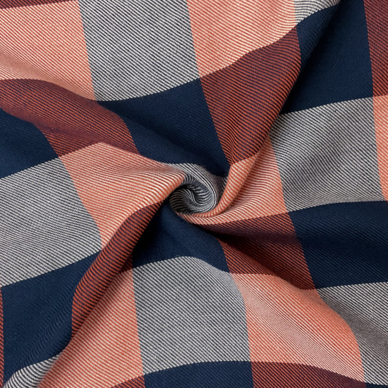 Orange-Navy Rayon Check Twill Woven Fabric