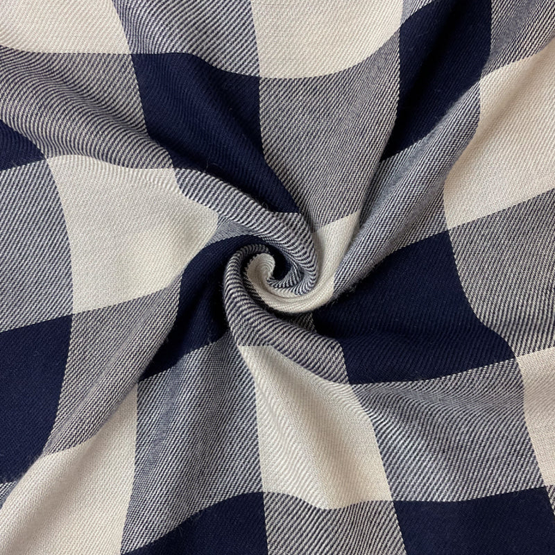 Navy-Off-White Rayon Check Twill Woven Fabric